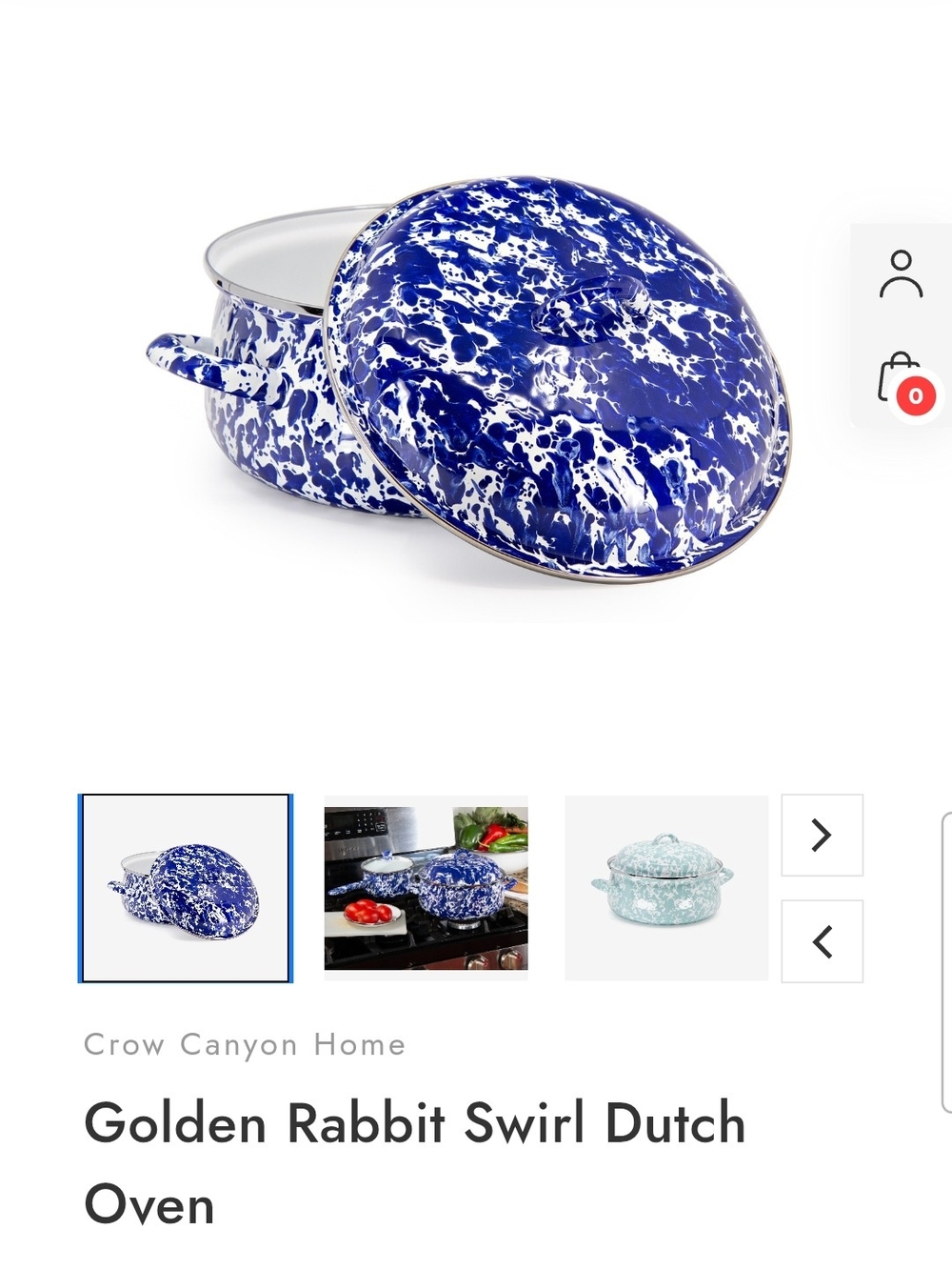 Golden Rabbit  Blue Swirl Enamel Dutch Oven with Lid